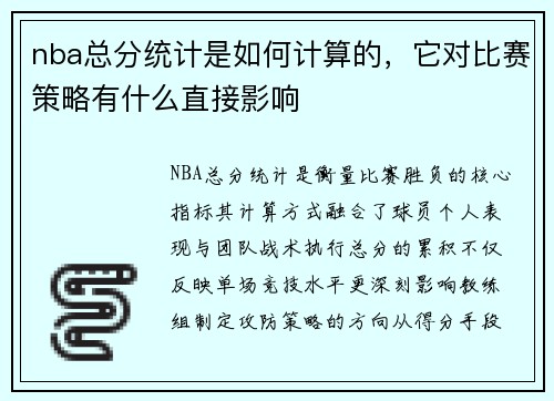 nba总分统计是如何计算的，它对比赛策略有什么直接影响